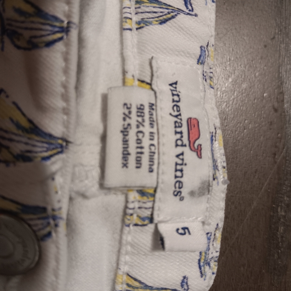 Vineyard Vines Kids White and Blue Patterned Jeans For Gilrs Zise 5